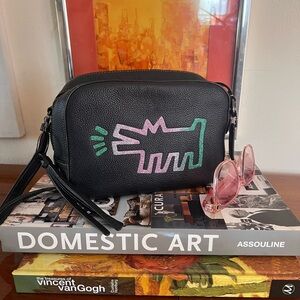 S/S 2018 Coach X Keith Haring Black Leather Camera Bag- Dog Barking Design